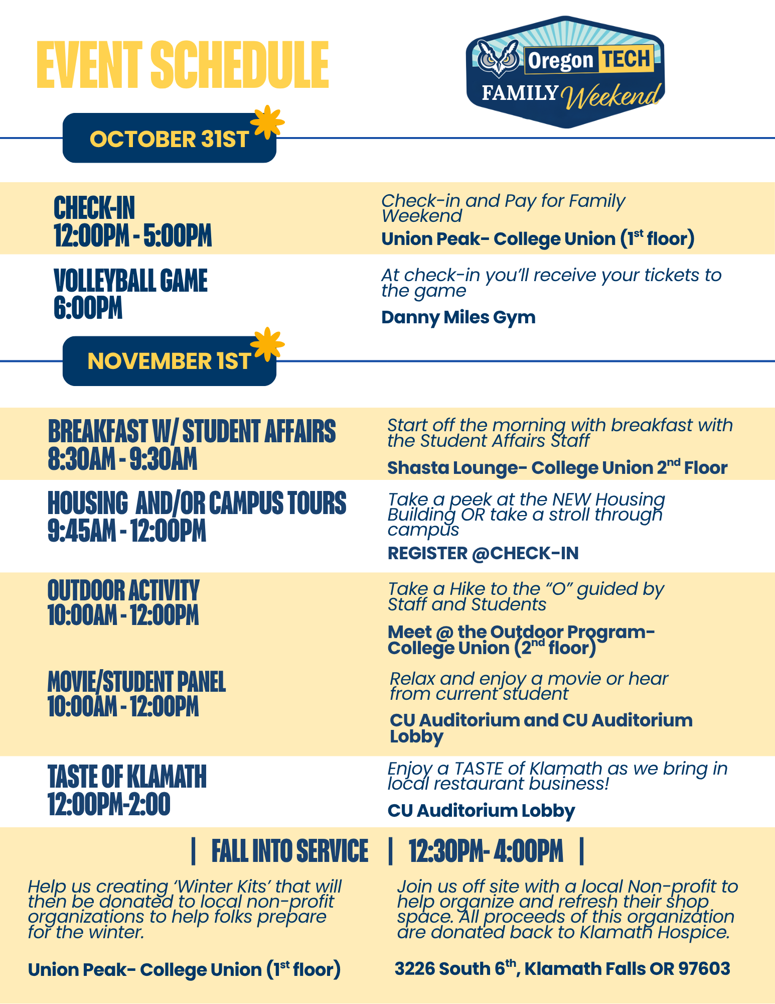 Family Weekend Schedule First Page