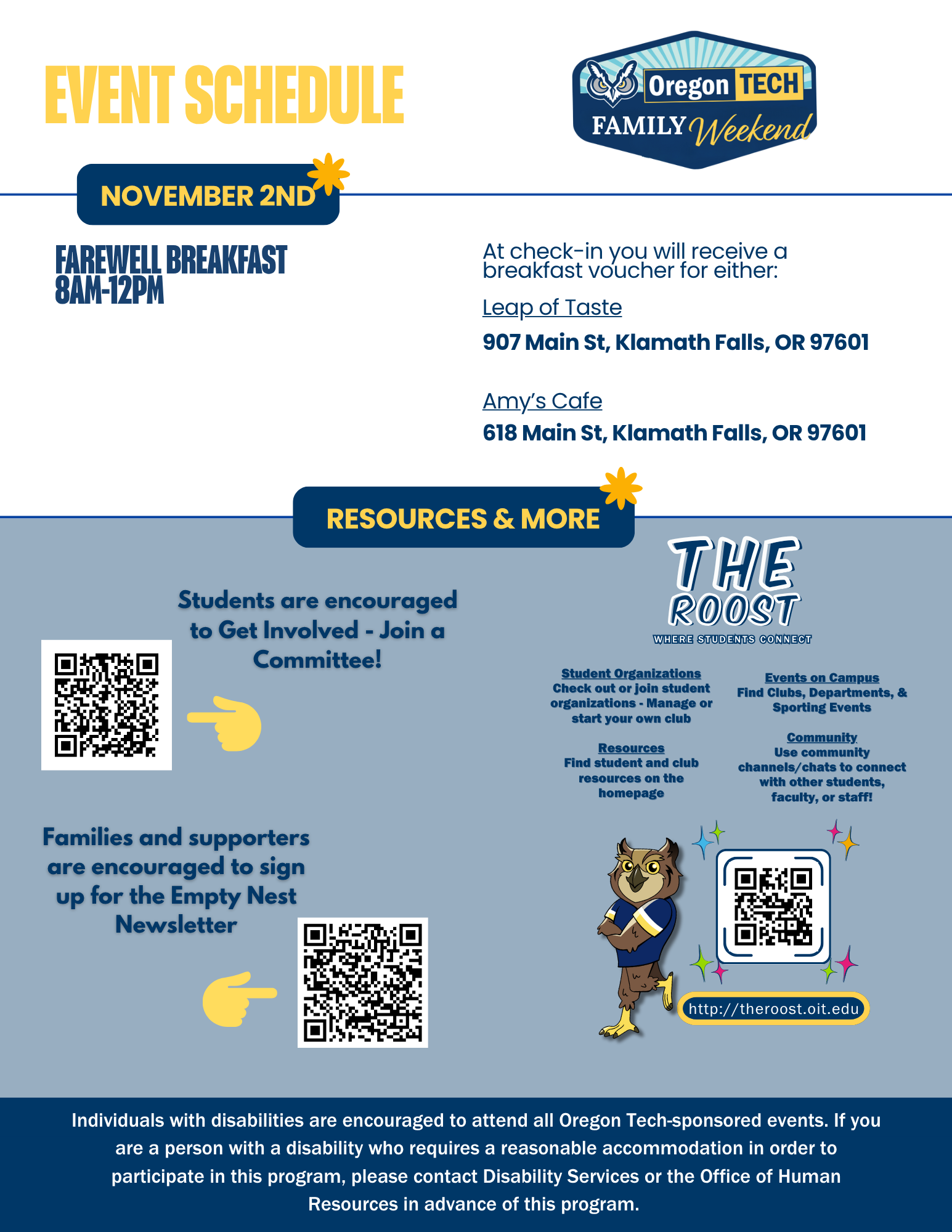 Family Weekend Schedule Second Page