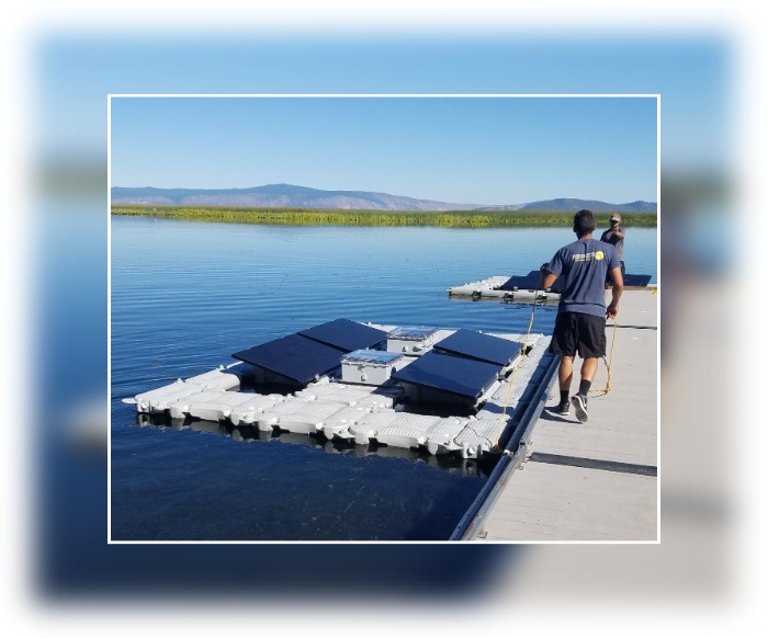 picture of photovoltaic panels on Klamath Lake for sucker fish recovery project