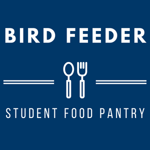 Graphic for Bird Feeder student food pantry with the words, a spoon, and fork