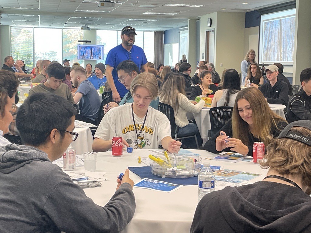 Students at the Portland-Metro SOAR Orientation program completing a group activity.