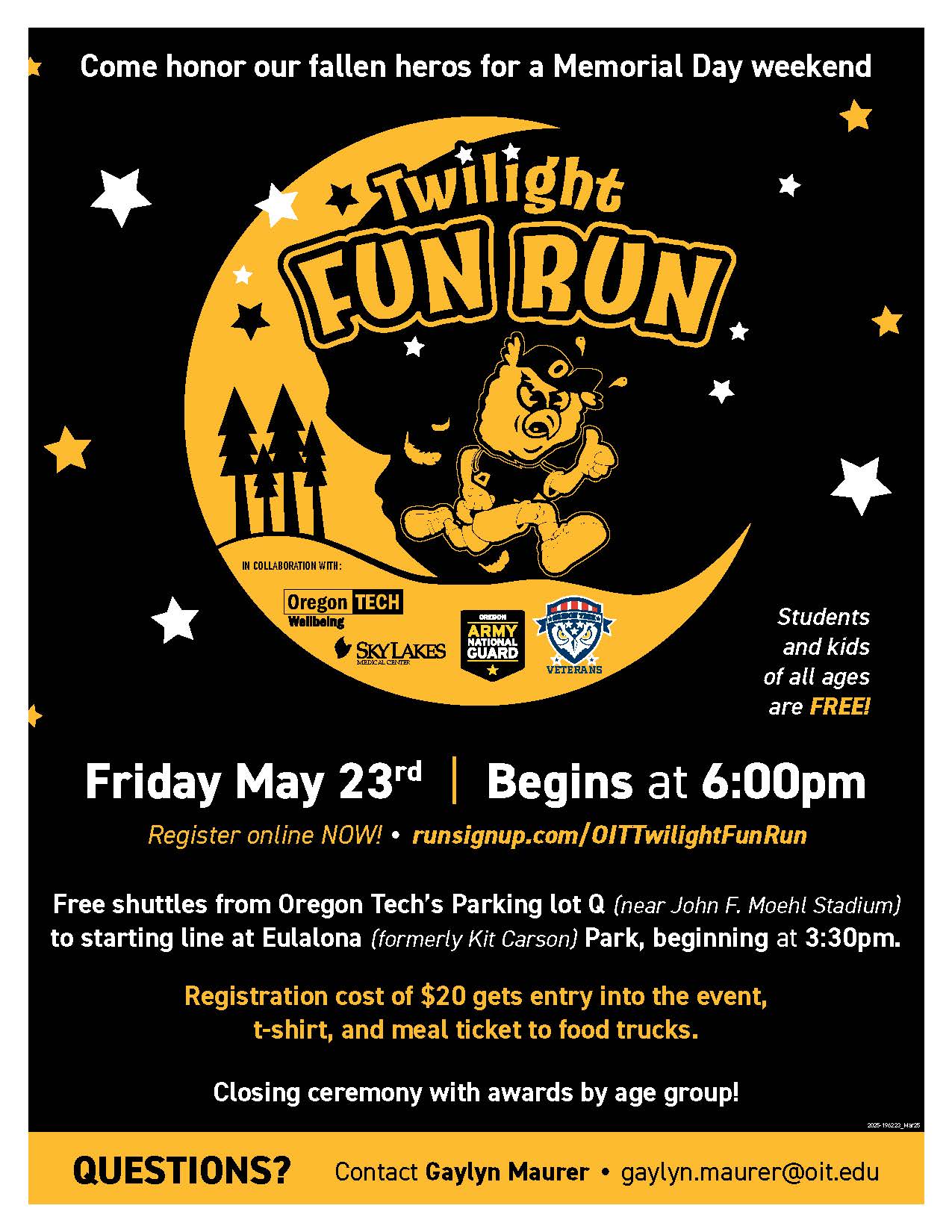 Flyer for Fun Run Hootie in front of Moon