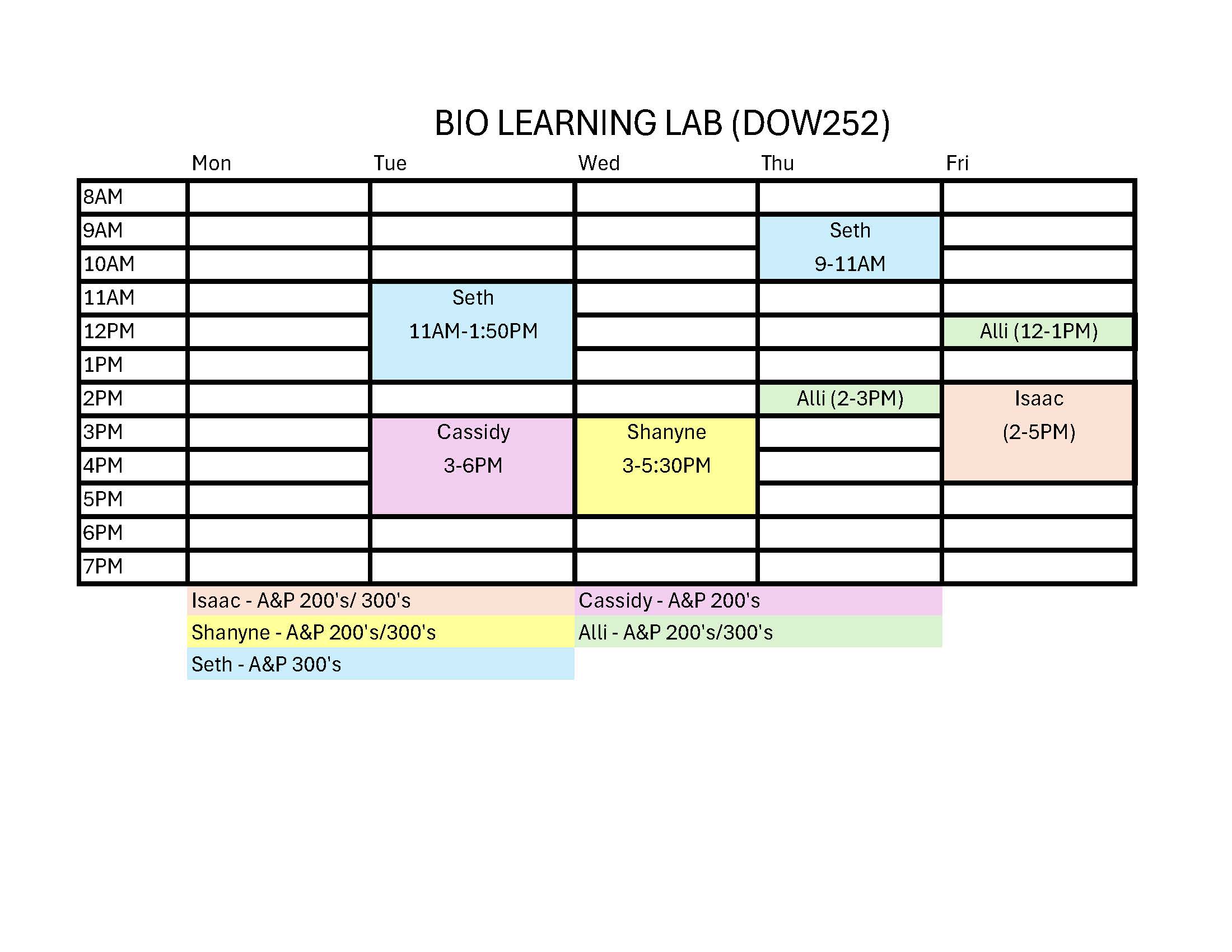 Bio Learning Lab Fall Hours 26