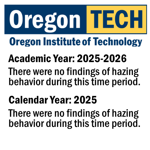   Academic Year: 2025-2026  There were no findings of hazing behavior during this time period.    Calendar Year: 2025  There were no findings of hazing behavior during this time period.