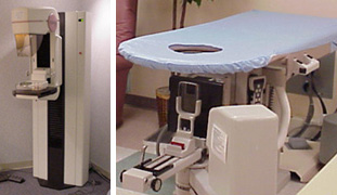 dedicated mammography unit (left) and stereotactic breast bi