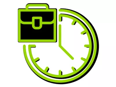 Timesheet icon with briefcase and clock graphic