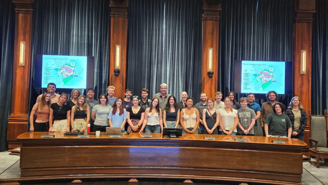 Oregon Tech and JMU students at Leiden City Hall