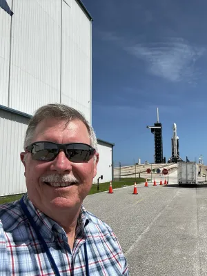 Jim at Cape Canaveral for the launch of the Jupiter 3 spacecraft built by Maxar Space Systems