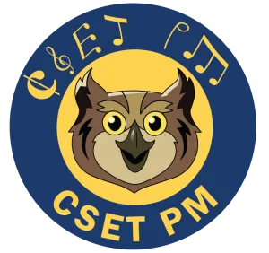 CSET-PM band circular logo with Hootie's cartoon face in the center. "CSET PM" is spelled with music symbols.
