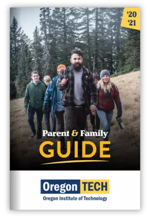Parent Guide magazine cover sample showing students hiking
