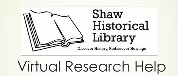 Logo for the Shaw Historical Library with Virtual Research Help underneath